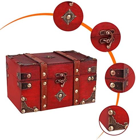 Caixa de tesouro Sicohome, baú do tesouro de 7,1 com bugigangas piratas, caixa decorativa de madeira vintage para jóias, cartões