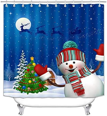 Cortina de chuveiro do boneco de neve de Natal APQDW, cortina de chuveiro de árvore de Natal para banheiro, tema de natal