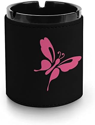Pink Butterfly PU Leather Ashtrays for Smokers Desktop fumante bandeja de cinzas de cinzas para carros de escritório em casa decorativos