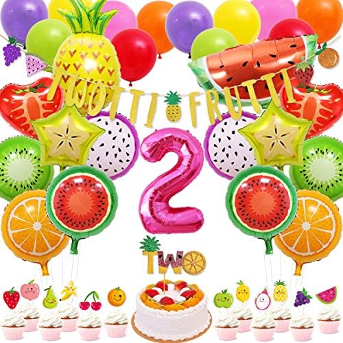 71 pacotes tutti frutti party decorações conjunto twototti frutti brilho glitter/bolo topper cupcake cupcake balleons mylar balões para twotti frutado segundo festa de aniversário