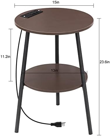 Mesa lateral pequena de mooace, mesa de cabeceira de mesa redonda com estação de carregamento, prateleiras de armazenamento, café