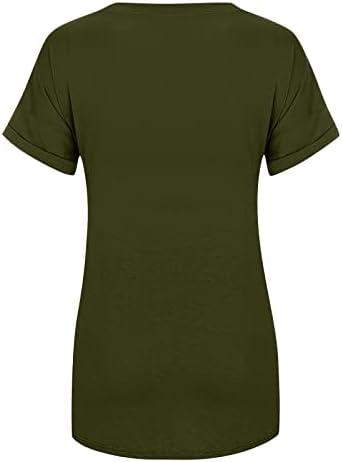 Nokmopo Tops brilhantes para mulheres de moda feminina Spring/verão Camiseta de bolso em V com tampa solta de mangas curtas enroladas