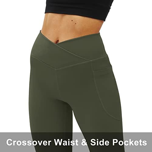 Calças de iogo feminino feminino copyleaf com bolsos-v crossover alta cintura bootcut ioga leggings-blear workout gym leggings