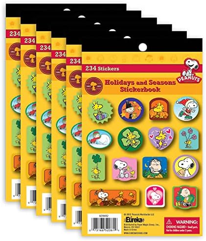 Eureka Peanuts Seasons and Holidays Sticker Book, 5,75 polegadas x 6 polegadas, pacote de 6