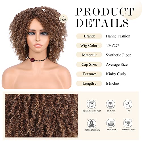 Hanne Fashion Short curto perucas curtas parte de peruca afro bomba cacheada peruca afro -americana perucas resistentes a calor fibra de fibra sintética Wigs completas para mulheres negras