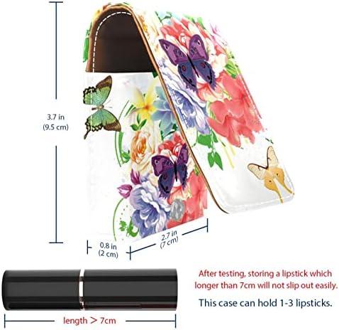 Mini estojo de batom com espelho para bolsa, Floral Butterflies Portable Case Holder Organization