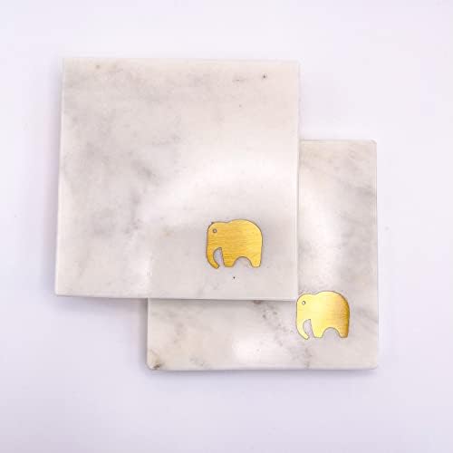 MEHO Premium Marble Square Coasters com Animal Inlar - Conjunto de 2 Presente de inauguração para decoração de casa