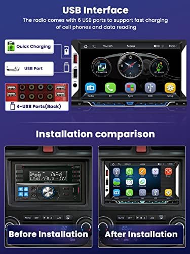 Double Din Car CarPlay sem fio e sem fio Android Auto para navegação de carro Rádio de carro de toque de 7 polegadas com câmera de backup