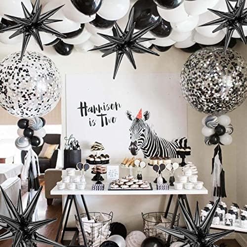 Cadeya 8 PCs Balões de estrela, enormes balões de alumínio em alumínio da explosão preta para aniversário para aniversário, chá de bebê, casamento, festa de despedida de solteira, suprimentos de decoração de festa preta