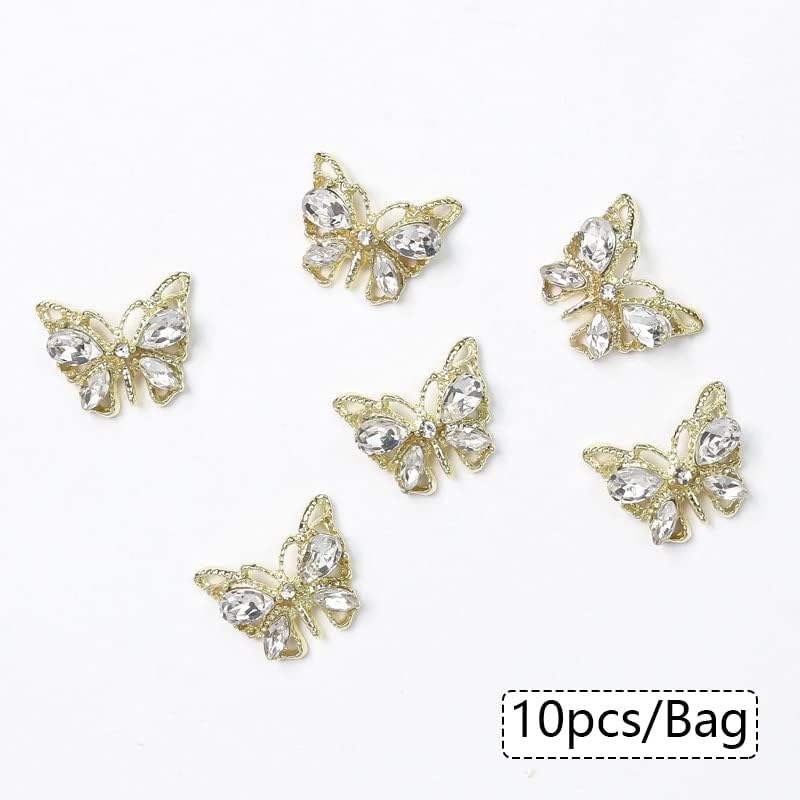 10pcs 3d Butterfly Nail Parts Decoração de arte de luxo de luxo de luxo Charms de cristal de cristal Rhinstones Diamond Diy Jewelry Manicure -