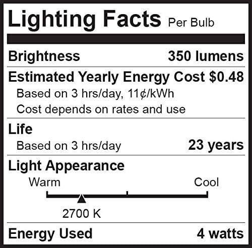 Bioluz liderou a lâmpada de candelabra de 4w Filamento, E12 Base Base Led Bulbs de vela LED, UL listada, pacote de 6