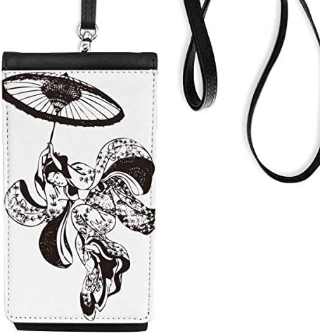 Japão Mulher Umbrella Ilustração Pão de carteira de bolsa pendurada bolsa móvel bolso preto