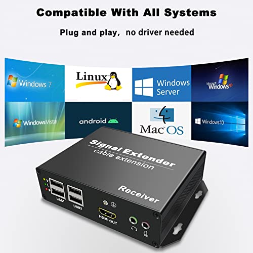 Lornceng 4K HDMI KVM Extender sobre fibra SM até 20 km, kit de extensão HDMI KVM sobre latência zero IP, 2000m sobre fibra mm, 4 portas USB2.0, suporta todo o sistema, controle de IR, bidirecional RS-232 & AUDIO