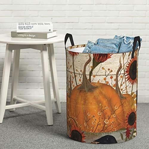 Abóboras impressão de outono cesto de lavanderia grande com maça