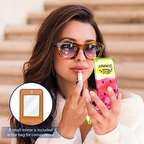 Melancia Hello Hello Summer Leather Makeup Batom Case, Saco de batom com espelho para mulheres ， Mini maquiagem Bolsa de maquiagem