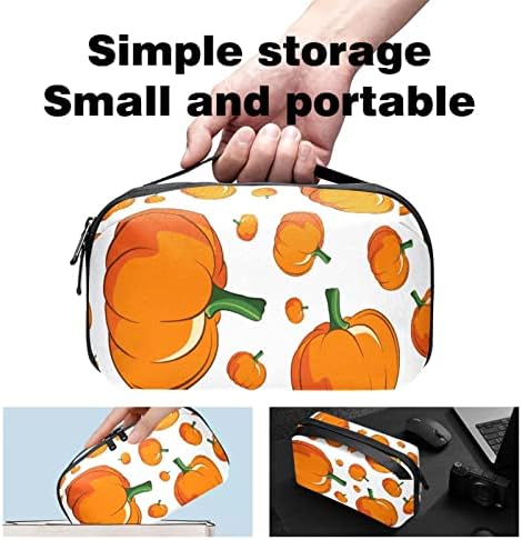 Organizador eletrônico, Bolsa de transporte de cabo de viagem pequena e fofa de abóbora laranja, bolsa de estojo técnico compacto