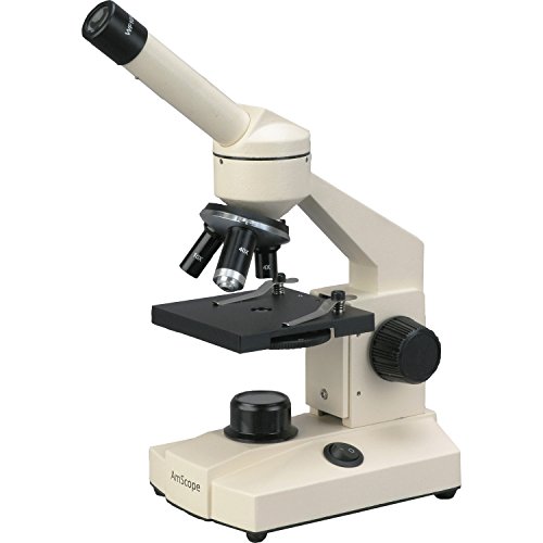 Microscópio de composto de LED total de vidro óptico da amscope, 6 Configurações 40x-1000x, portátil CA ou energia da bateria