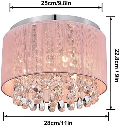 Lustre rosa de lalula tambor de tambor rubor de lustre de cristal lustre de teto de cristal 3 lustres de quarto leves