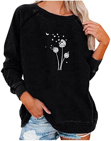 Ruziyoog Tops para mulheres de manga comprida estampa floral retro pulôver moletons casuais camisetas soltas soltas
