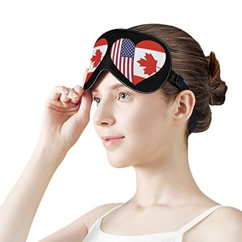 FunnyStar Canadian American Flag Heart Soft Sleep Mask Eye Cober para dormir Blocos perfeitos leves com cinta ajustável