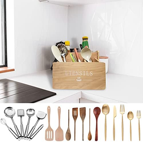 Organizador de utensílios de cozinha Yleric para bancada, compartimentos de utensílios de madeira do utensílio-5 Compartimentos