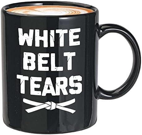 Caneca de café de arte marcial 15oz branco - cinturão branco - karate taekwondo kung fu jiu jitsu matress cinturão esportivo otimista