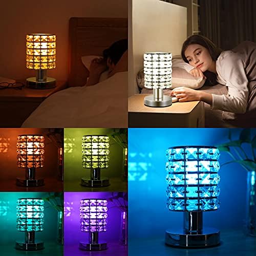 Lâmpada de mesa de mesa de cristal de Kisriver com controle remoto 16 cores Mudança e 4 níveis Brilho elegante RGB LED LEITO