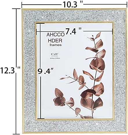 Quadro de imagem 8x10 Diamantes de cristal de prata de borda dourada para suspensão de parede e mesa, moldura fotográfica exibir