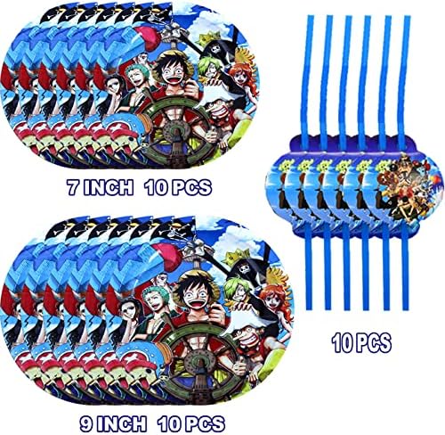 Anime One Piece Festas de festa para crianças, as decorações de uma festa incluem pratos de 7+9 polegadas, xícaras