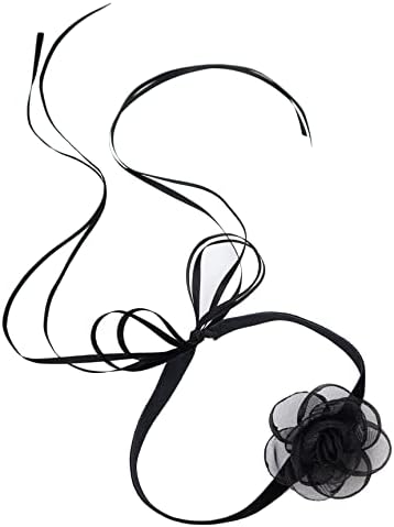 Iuviwey Black Cheker Camellia Flower Lace-up Colar para mulheres meninas
