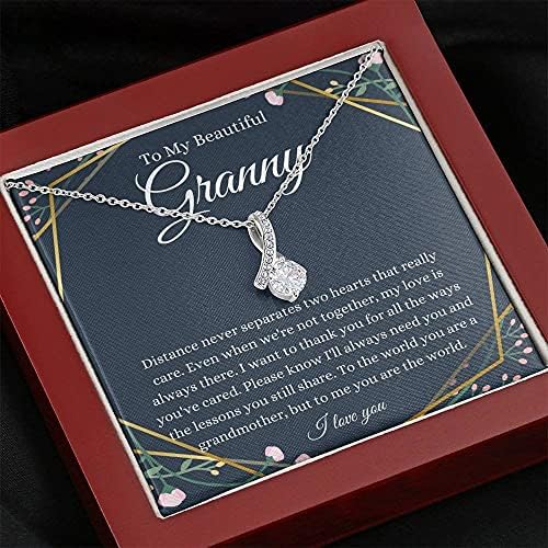 Jóias de cartão de mensagem, colar artesanal- Presente personalizado Petit Ribbon, Gift for Granny Colar, Granny Birthday