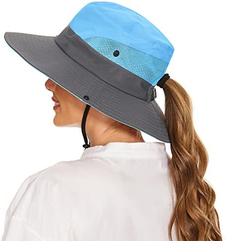 Zando Sun Womens Sun Hat com buraco de rabo de cavalo para mulheres Chapéus solar dobráveis ​​para mulheres Proteção UV Chapéu de pesca de verão largo largo