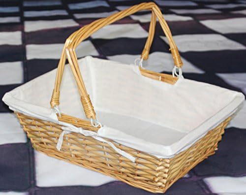 Vintiquewise Retangular Willow Basket com forro de tecido branco