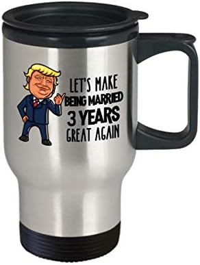 3º aniversário Trump Travel Canela Terceiro ano Casada Celebração de couro Cup de café engraçado para esposa ou marido