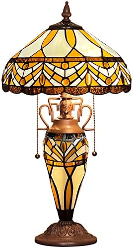 Capulina Tiffany estilo lâmpada de mesa Estilo de missão Tiffany Lâmpada de 2 luzes 16x16x24 polegadas âmbar marrom manchado