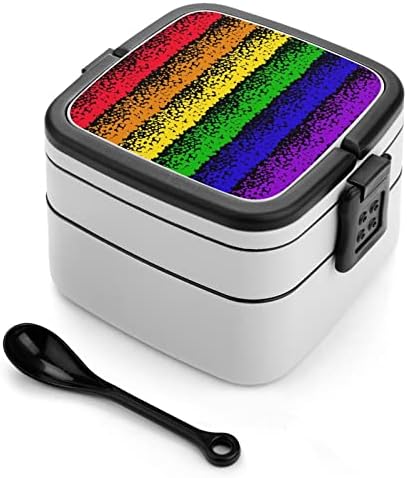 Bolhas de arco -íris duplo empilhável Bento Lanch Box Recipiente de almoço reutilizável com utensílio para jantar