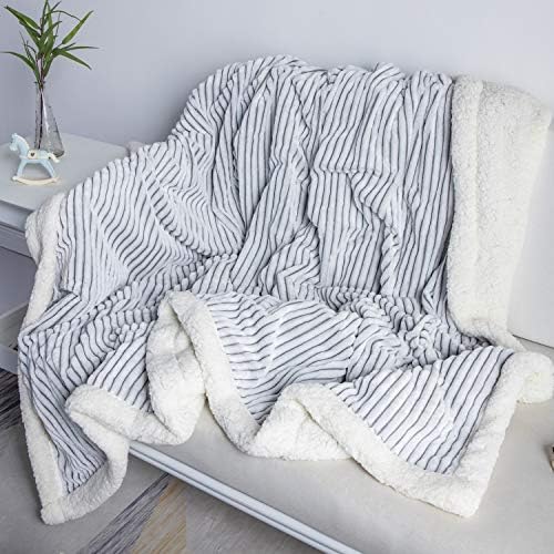 DISSA SHERPA Blanket Fleece Throw - 51x63, cinza e branco - macio, macio, macio, difuso, quente, aconchegante, grosso - perfeito para sofá, cama, sofá, cadeira - cobertor reversível de arremesso