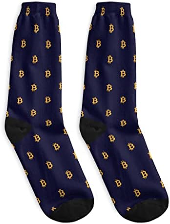 Dzuaikit Mens Dress Socks Crews Socks Bitcoin Prind Print Man Meias Presentes de 15,75 polegadas Esporte Mantenha Manter
