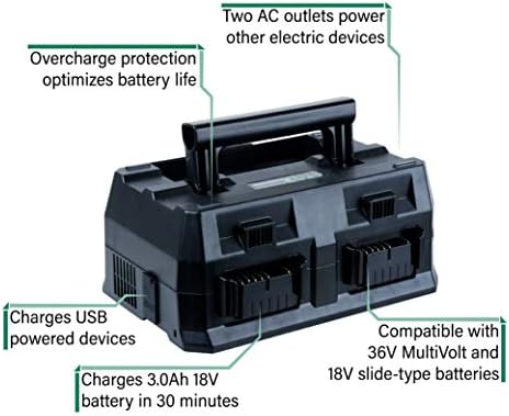 Metabo HPT 4 portas carregador de bateria, 36V/18V, baterias de estilo deslizante, tempo de carregamento rápido, modos de