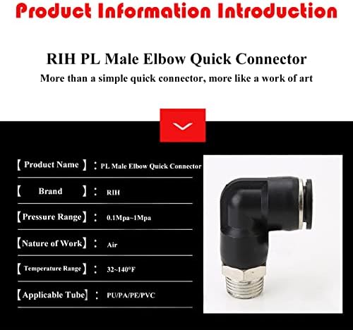 RIH Pneumática Push de cotovelo masculino para conectar acessórios Push in Aittings Quick Connect Air Ano