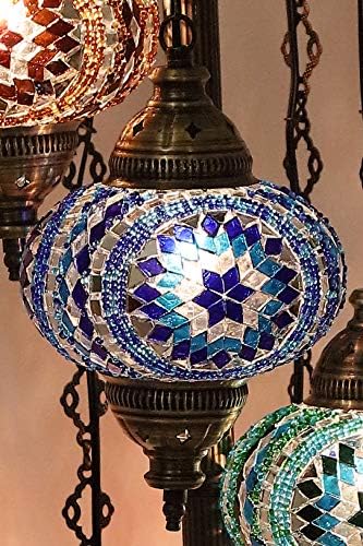 Lâmpada de lâmpada turca lamodahome colorido lumbo de piso decorativo de vidro para sala, quarto ou lâmpada de marroqucon com plug & soquete dos EUA - Globo grande de 7