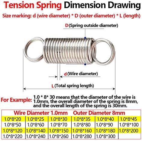 Ambayz Metal Tension Bobina de alcance de bobina Spwire Diâmetro de 1,0 mm Diâmetro externo de 8mm tensão de gancho de alça sppull