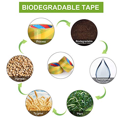 Fita de embalagem transparente biodegradável BAOKAI 6 rolos, 1,93 x 65,6 jardas de celofane fita de embalagem de remessa ecológica