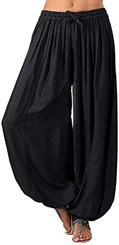 Calças de tamanho grande uofoco para mulheres calças de ioga soltas calças de harém casual de cor sólida