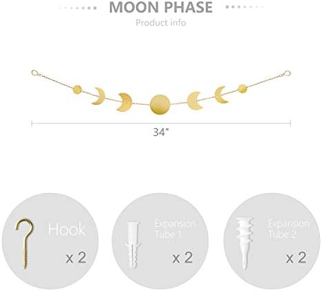 Mkono Moon Fase Wall Holding Metal Garland Chic Art Bohemian Decoração de casa boho Ornamentos para o quarto acima da cama Escritório de apartamento de dormitório da sala de estar, ouro