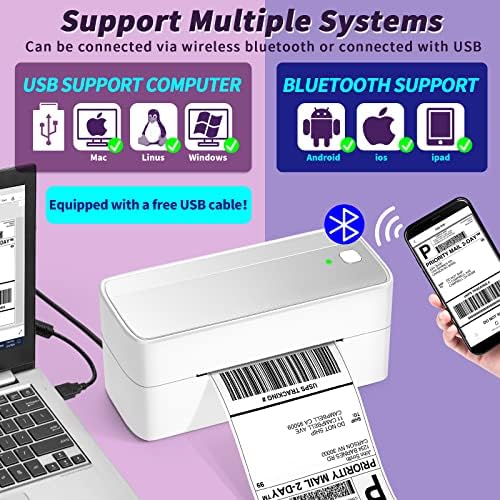 Impressora de etiqueta térmica de Bluetooth - Impressora de etiqueta térmica portátil para pacotes de remessa - fabricantes de etiquetas de etiqueta de remessa térmica, compatíveis com USPS, Shopify, , eBay