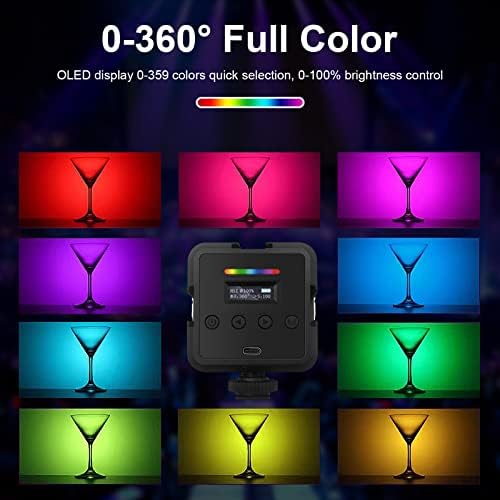 Greatlpt RGB Video Light, RGB Camera Light com 360 ° Full Color, CRI 95+ 2500-8500K Dimmable, 2000mAh Recarregável fotografia