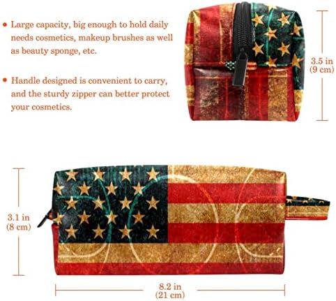Tbouobt Cosmetic Bag for Women, Bolsas de maquiagem Bolsa de higieness Bolsa de viagem Gift, quadra de basquete de bandeira americana retrô