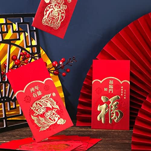 12pcs envelopes vermelhos chineses, 3,5x6.7inch chinês de ano novo envelopes, hollow dupla camada dupla envelope Hong bao com padrões chineses clássicos e palavras de bênção