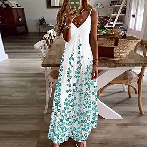 Vestido Midi Floral para Mulheres Verão Trendy Dresses Longos Longos Sling-G-decoel Vestido de praia casual de decote de decote em V